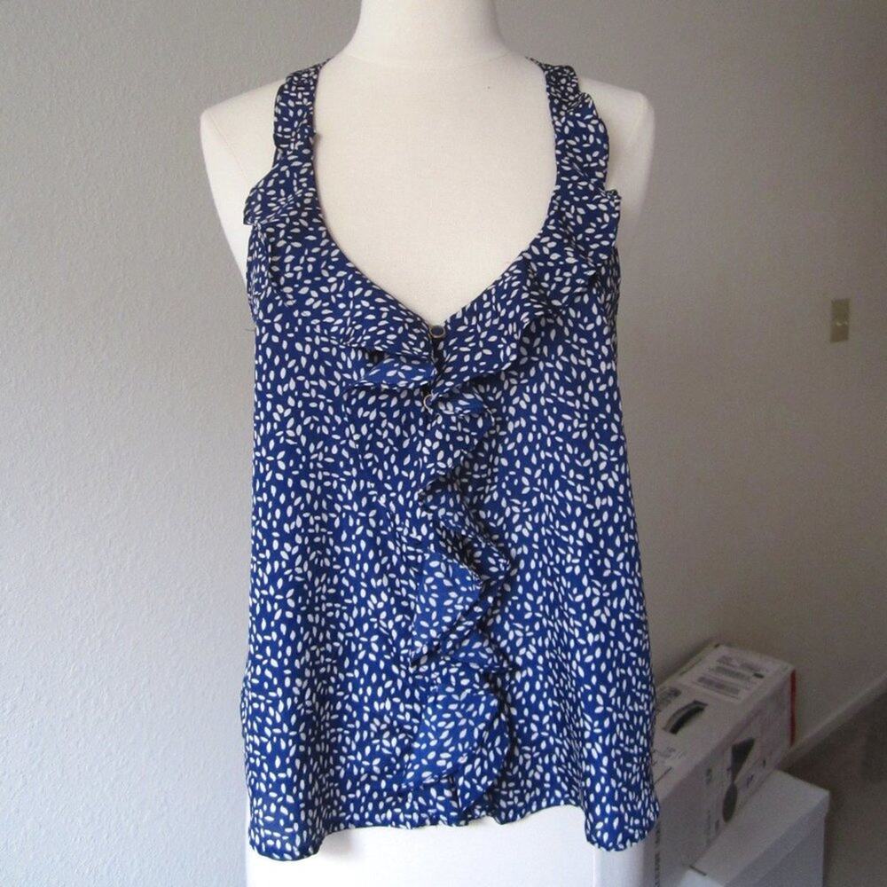 I Love H81 blue printed ruffle racerback tank